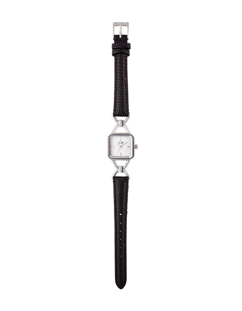 Vintage Design Silver-Tone Watch With Black Leather Strap