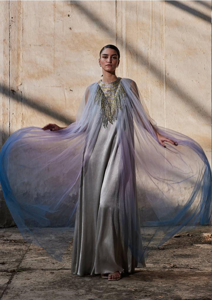 Triangular Metallic Tulle Kaftan