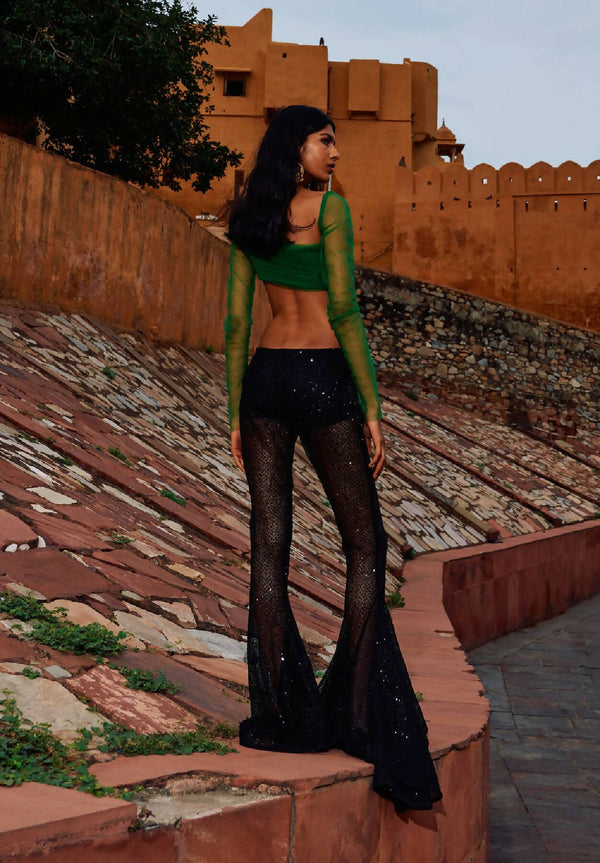 Sheer Low Rise Flare Pants