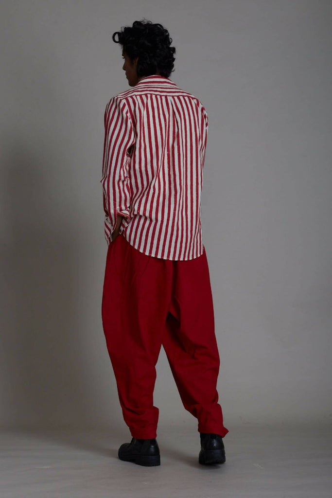 Men's Striped Shirt-Red