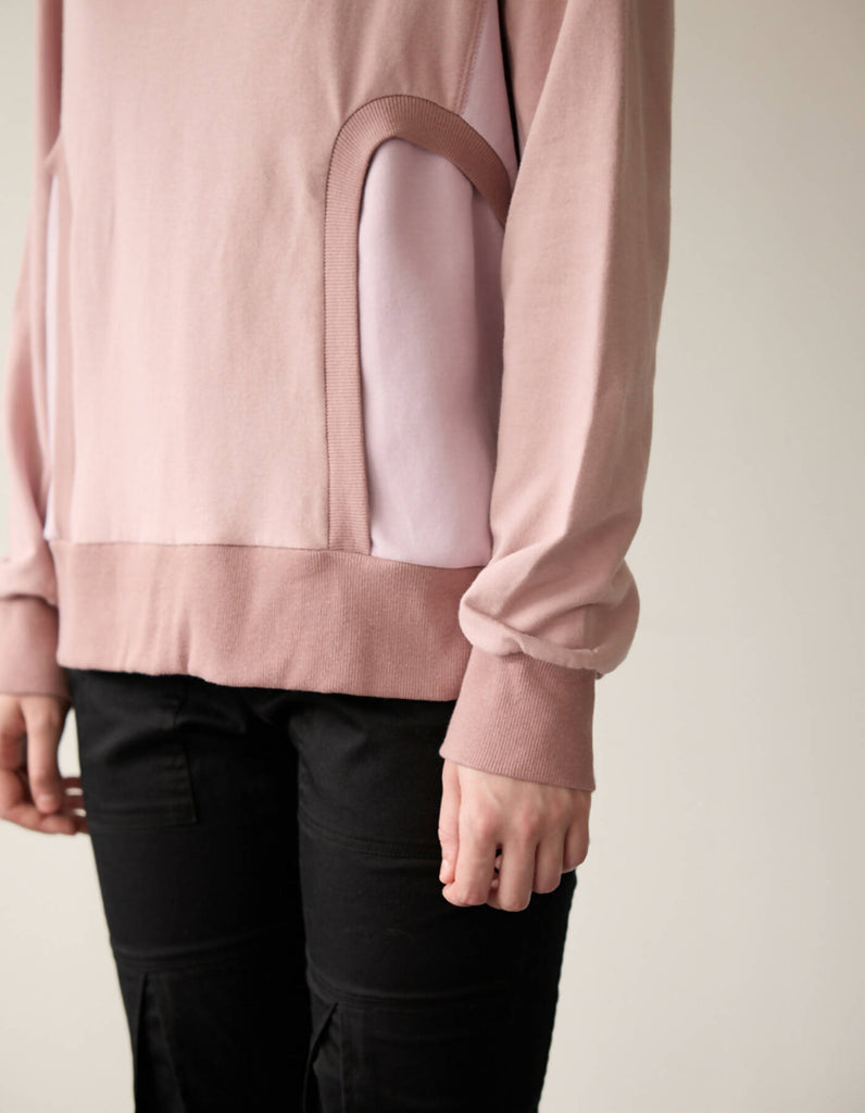 Color Combination Rib Turtle Sweatshirt_Light Shell Pink