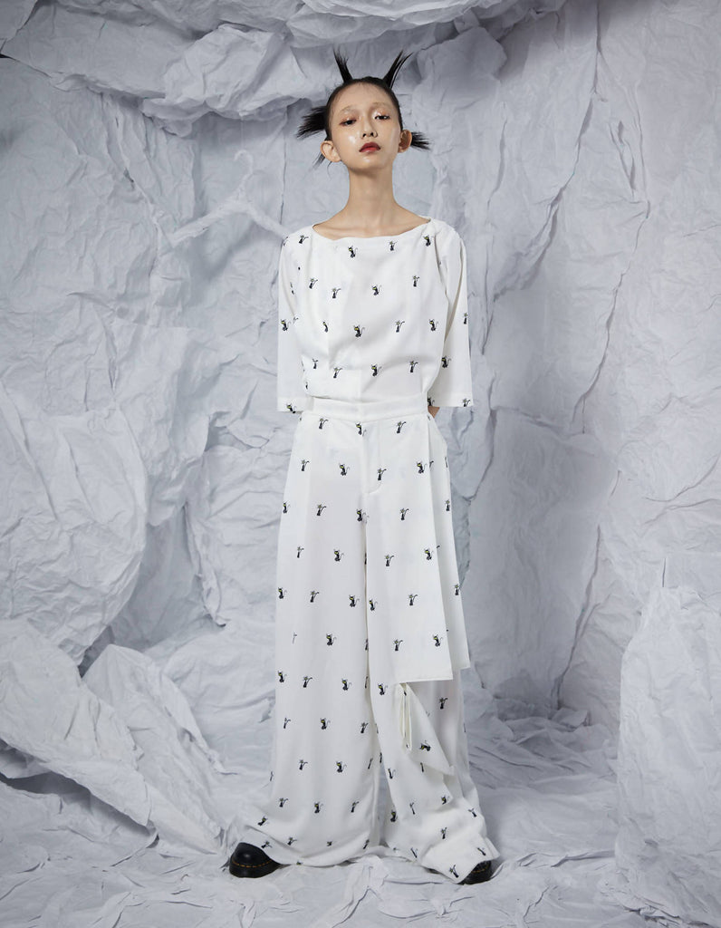 INF x “Grand Mother & Her Ghost” Minimal Floor Length Trousers With Pleats