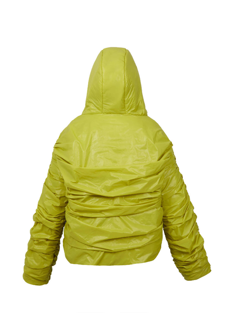 Venom green draped puffer jacket