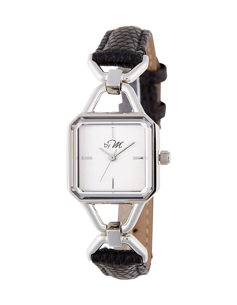 Vintage Design Silver-Tone Watch With Black Leather Strap