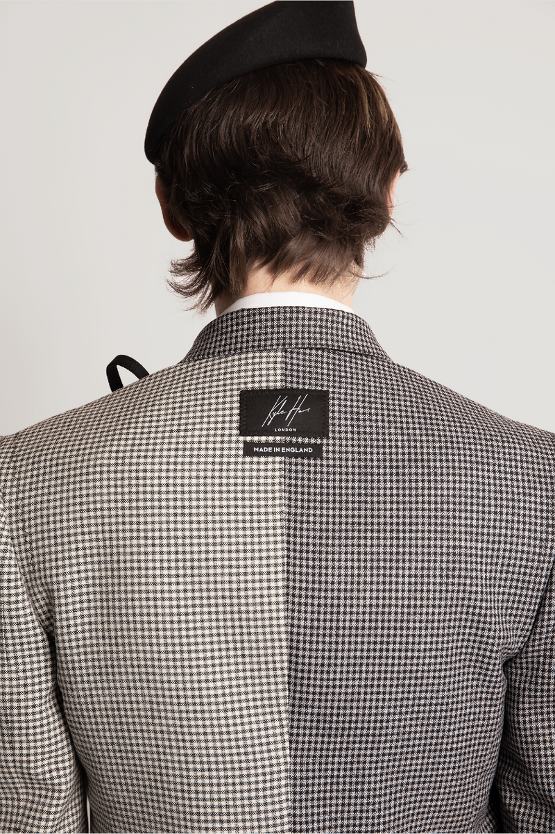 REGULAR-FITTED HOUNDSTOOTH WOOL DB JACKET WITH CONTRASTED FRONT