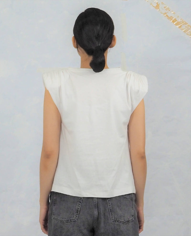 Sleeveless Padded Tee with Shoulder Ruched