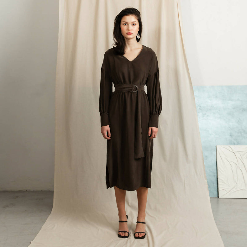 Silk dress Sunday chocolate brown