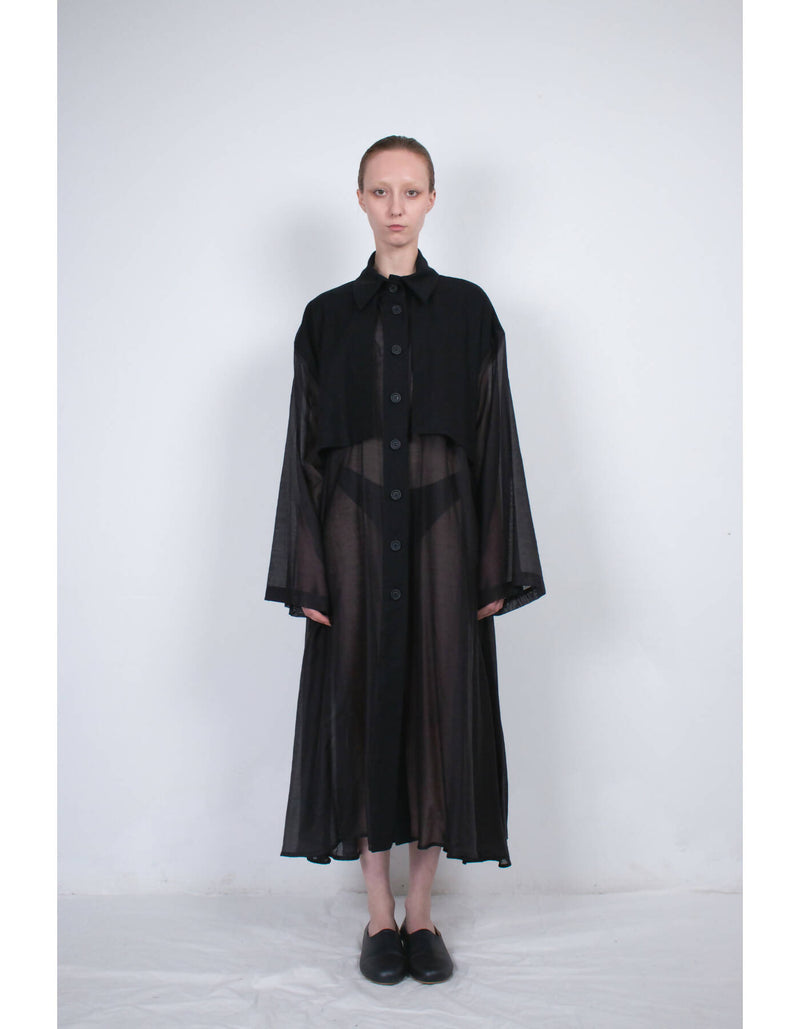 Black Transparent Silk Trench Coat