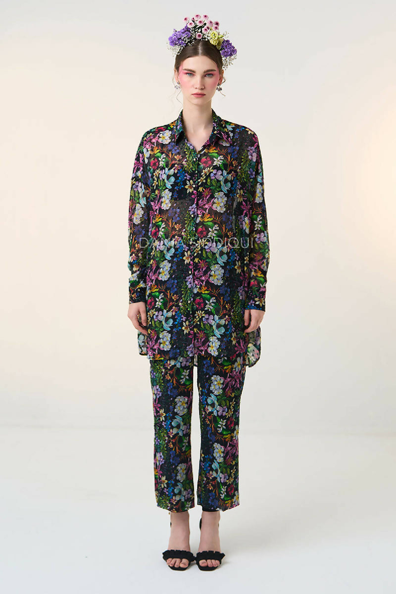 FLORAL DROP SHOULDER SHIRT & STRAIGHT PANTS