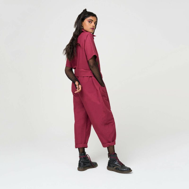 Meadow Embroidered Boilersuit in Berry