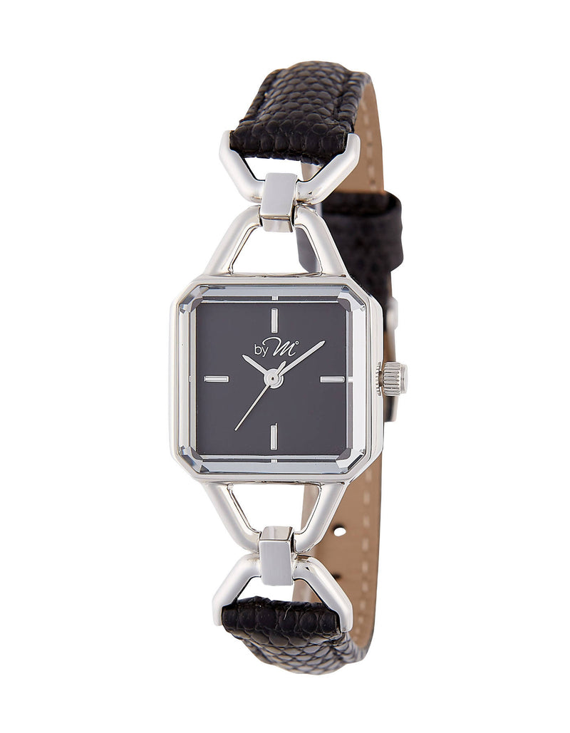 Vintage Design Silver / Black Watch With Black Leather Strap