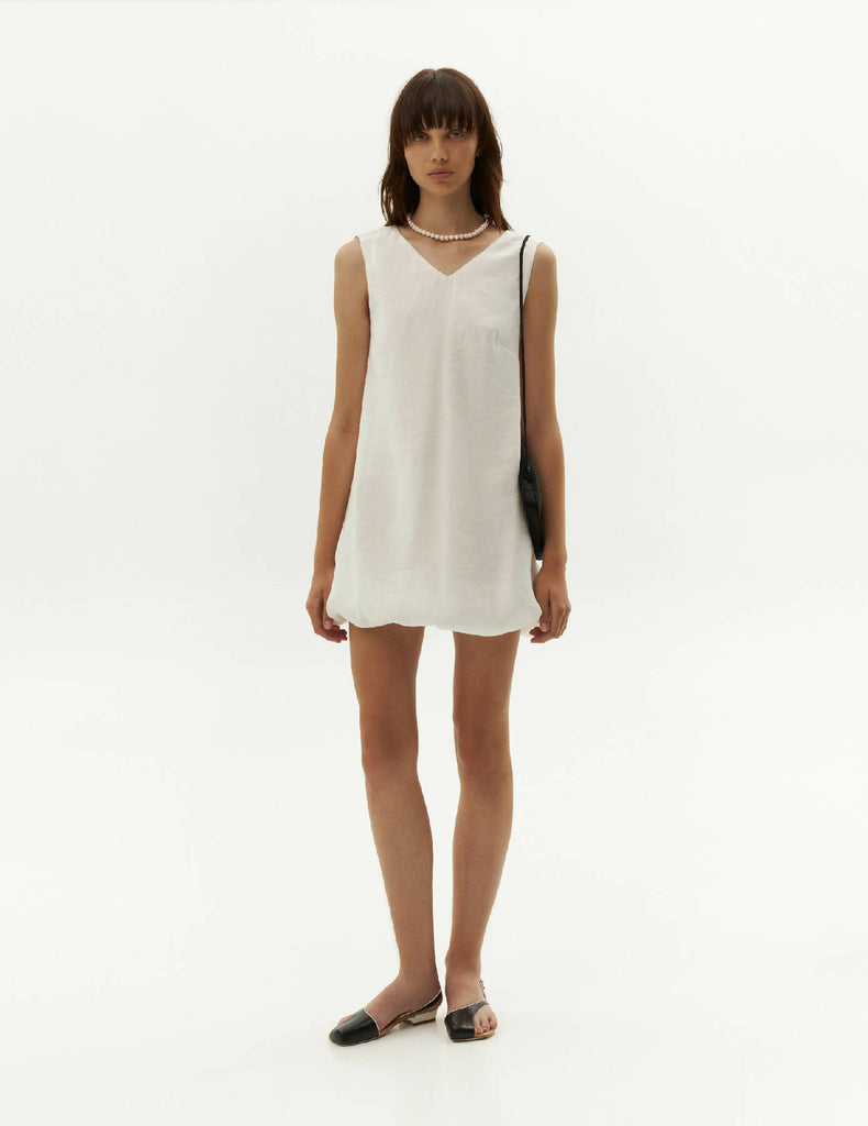 Ballon Short Day Dress — White Color