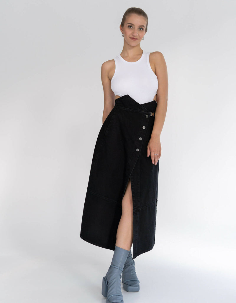 Brassica wrap denim skirt