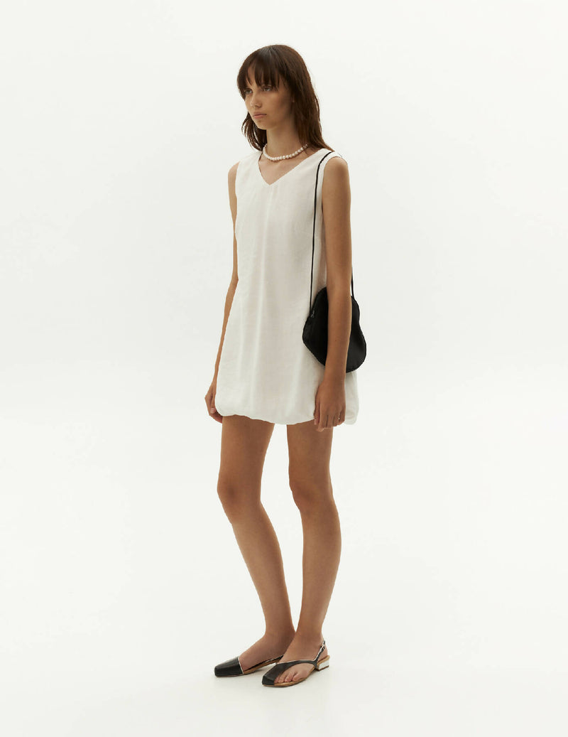 Ballon Short Day Dress — White Color