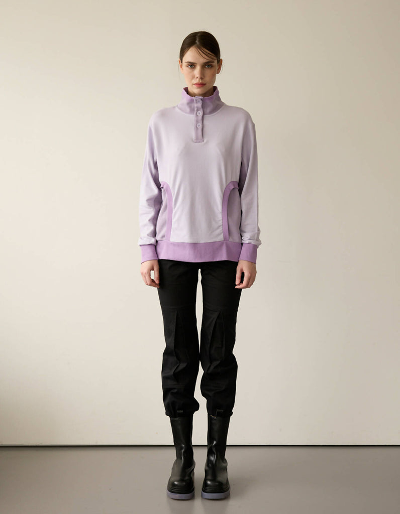 Color Combination Rib Turtle Sweatshirt_Pale Lavender