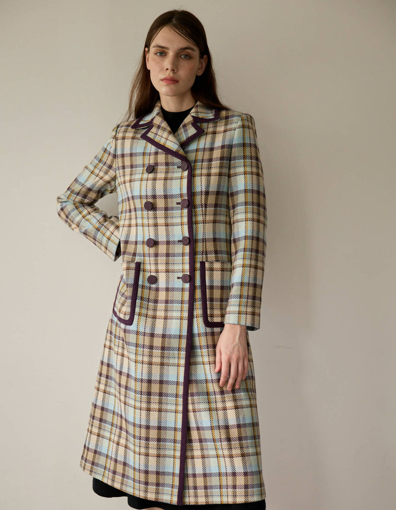 Classical Check Double-Breasted Long Coat