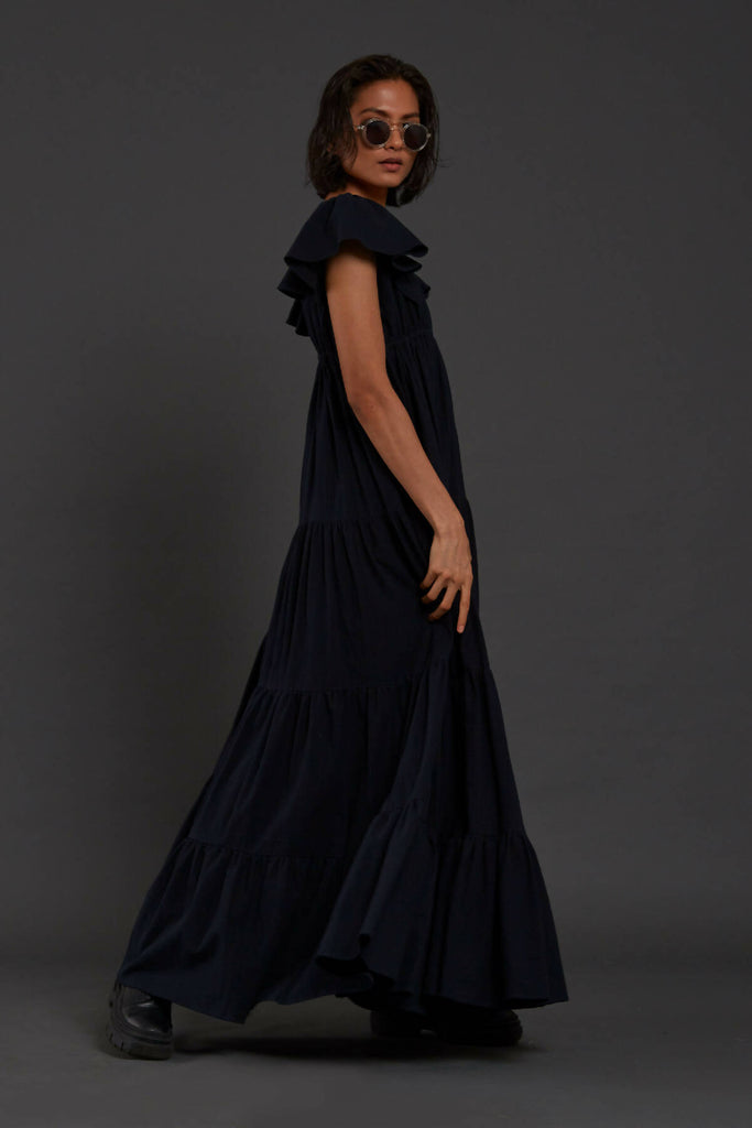 Navy Blue Tiered Gown