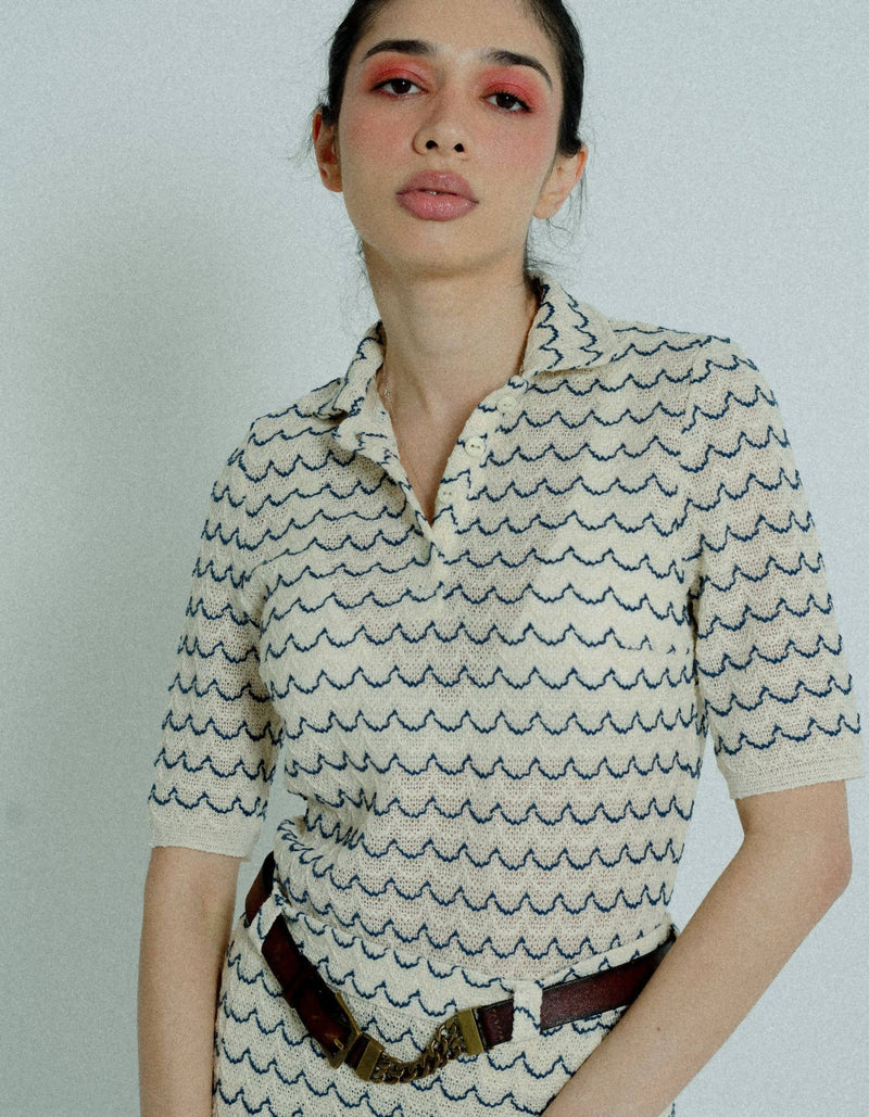 Button Up Cotton Knit Shirt Marine