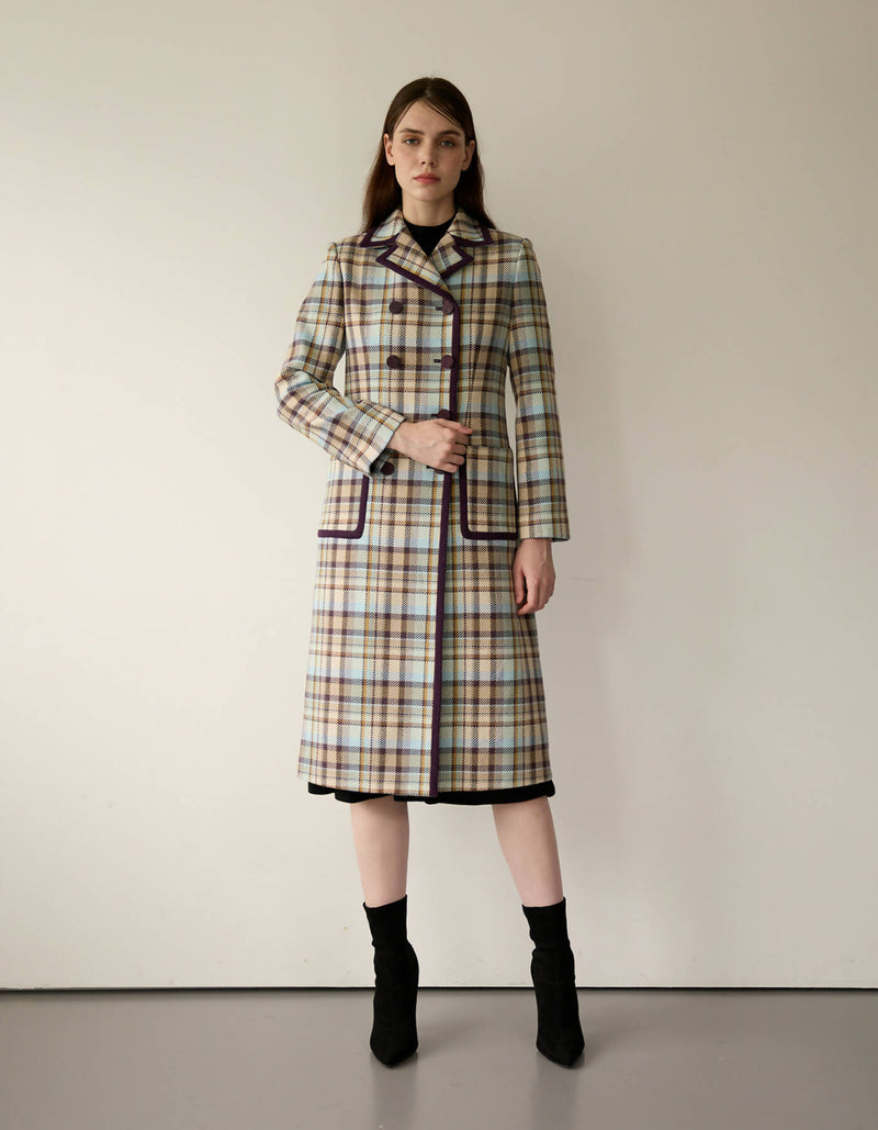 Classical Check Double-Breasted Long Coat