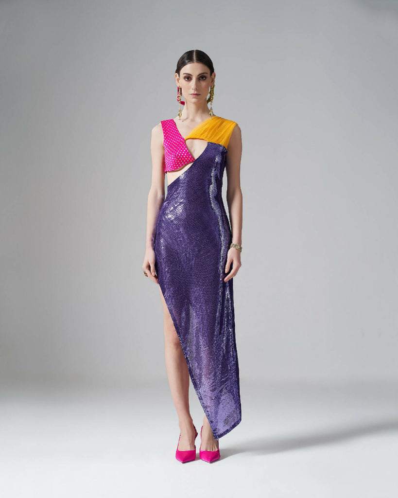 Asymmetrical Purple Sequin Dress