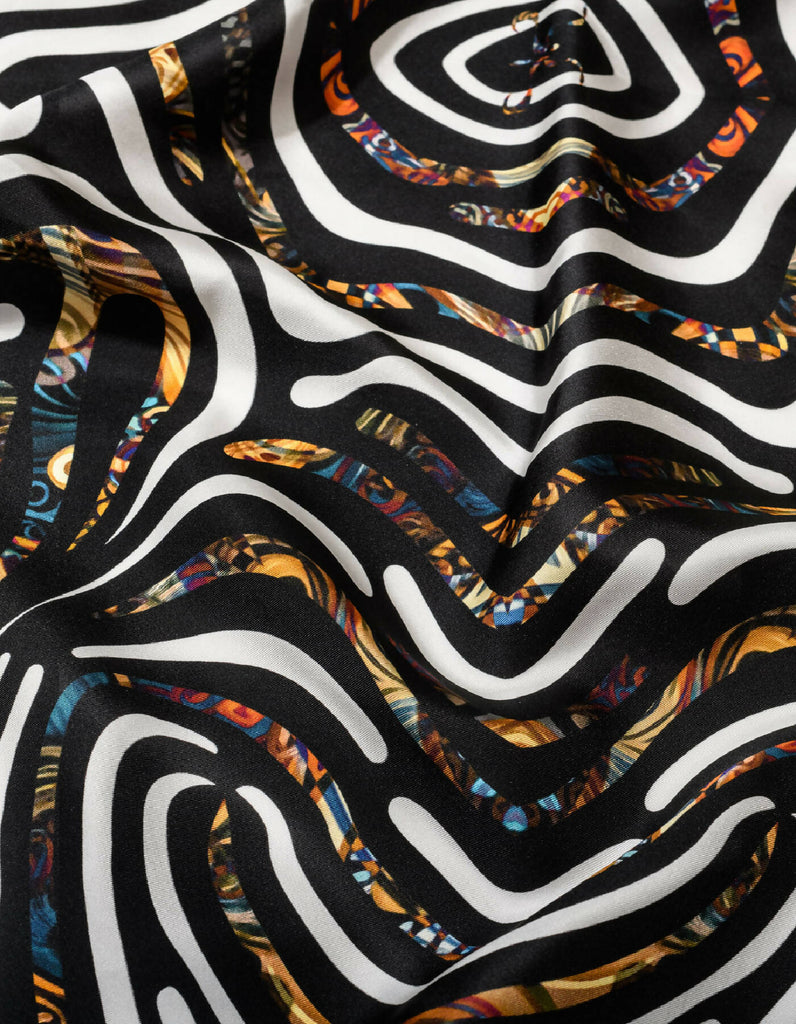 Black-and-White-Silk-Scarf-Multicolored-stripe-Designer-Scarf-Kargede-detail