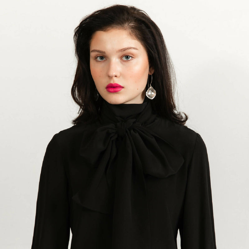 Silk Bow Tie Blouse Black