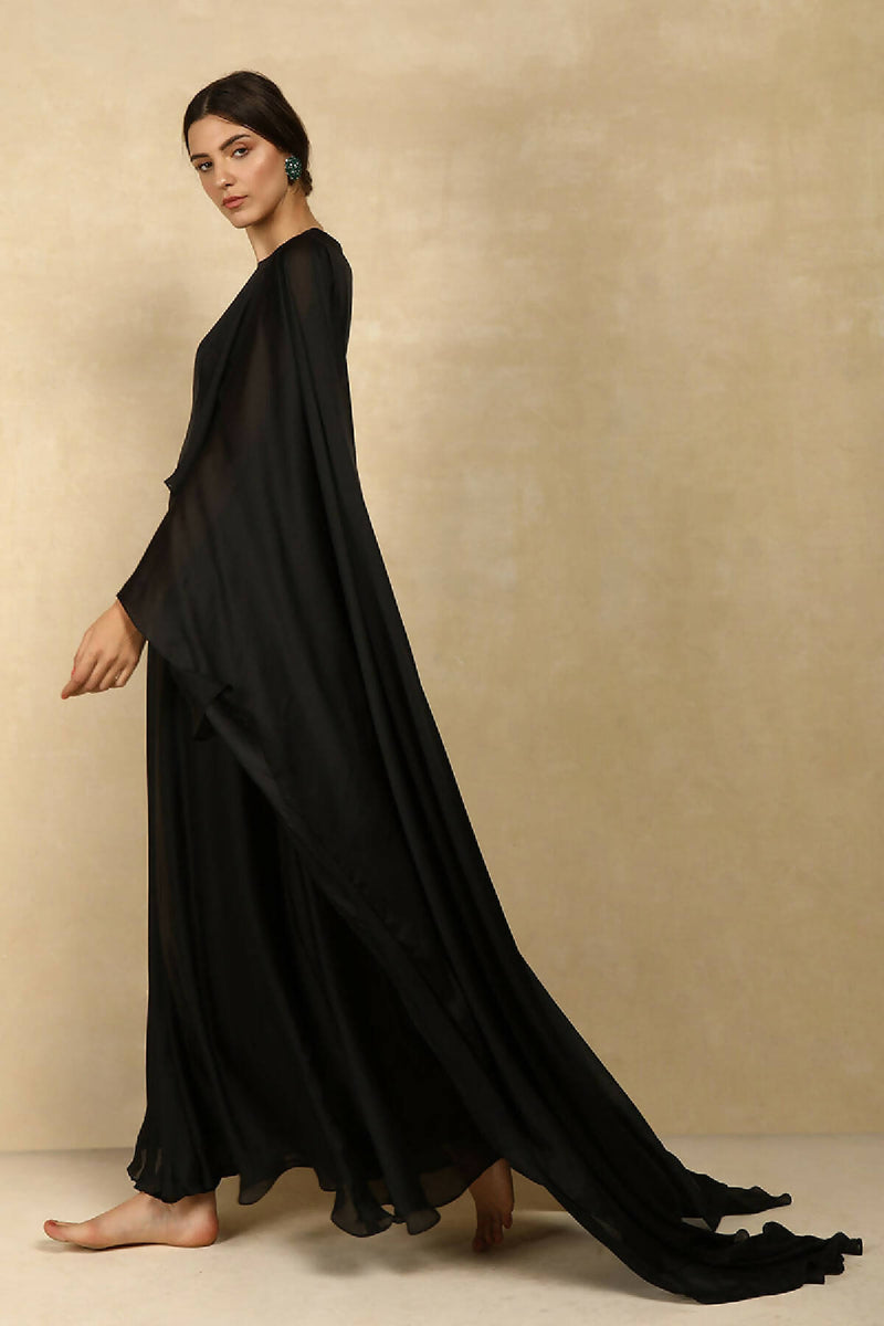 CHIFFON EVENING GOWN WITH FLOOR LENGTH SLEEVES