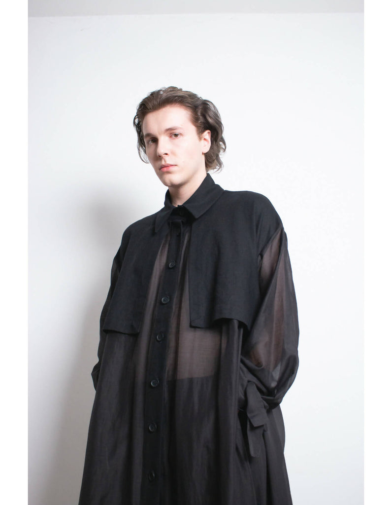 Black Transparent Silk Trench Coat