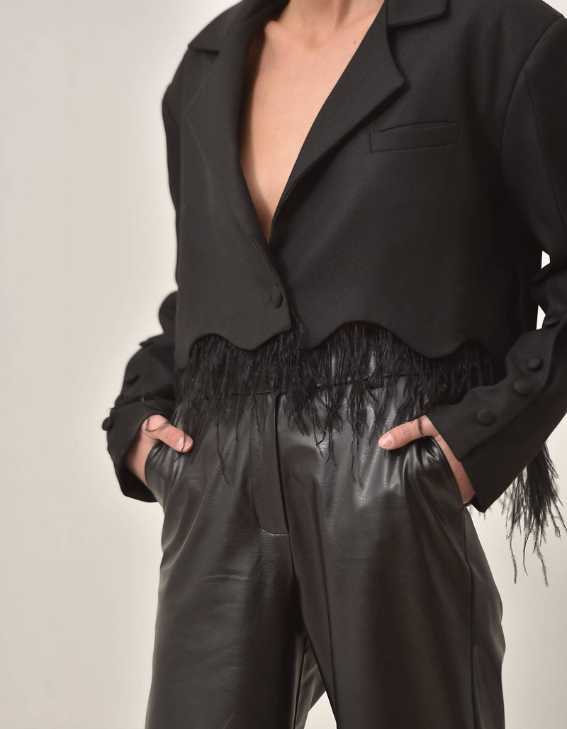 Cropped Blazer with Feather Fringes