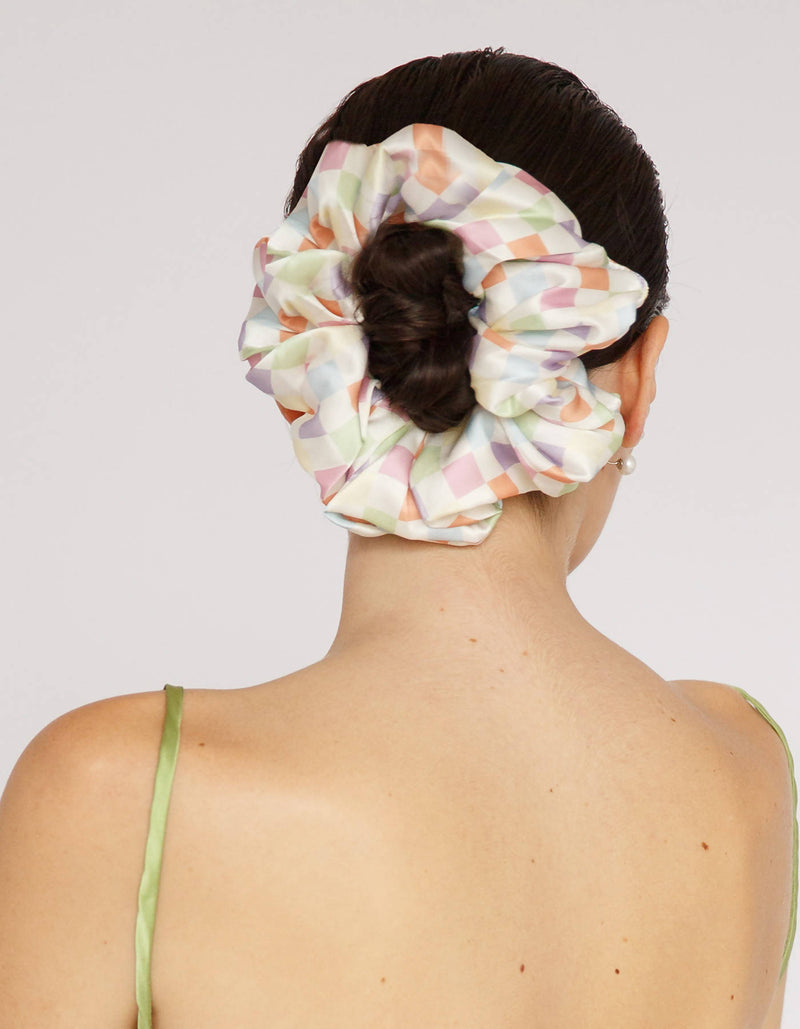 Luciana Oversized Silk Scrunchie - Checked