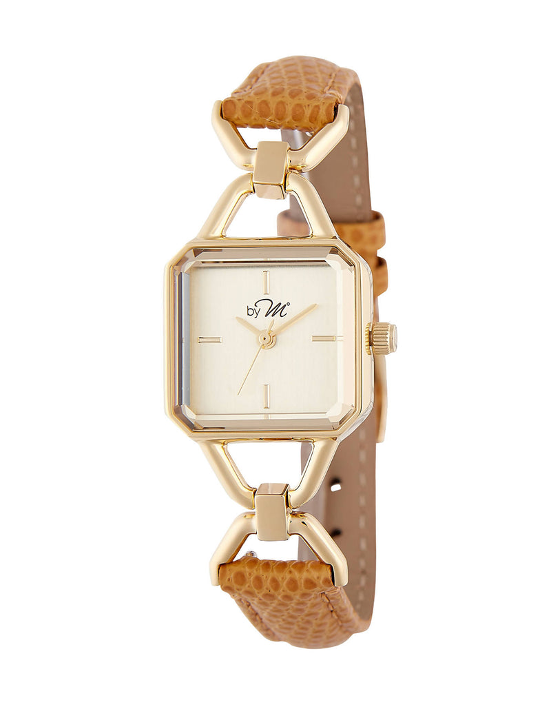 Vintage Design Gold-Tone Watch With Light Brown Leather Strap