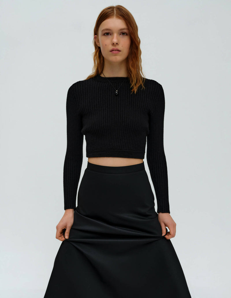 Black Wool Mid-length Skirt