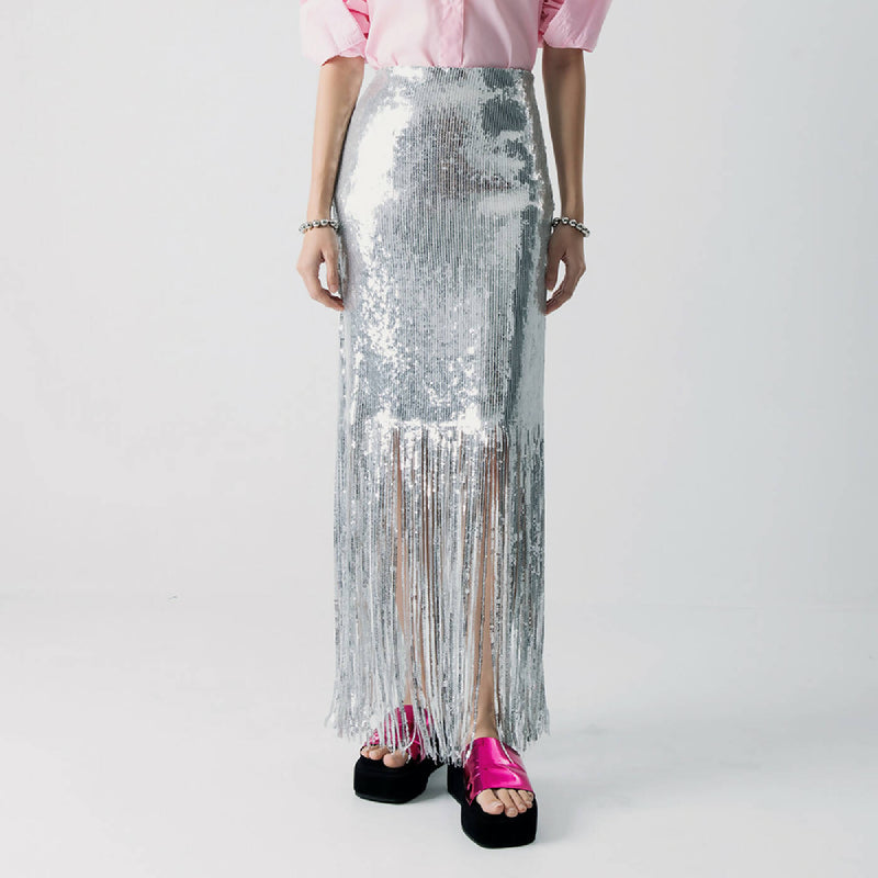 ATSTHELABEL SILVER SEQUINS SKIRT