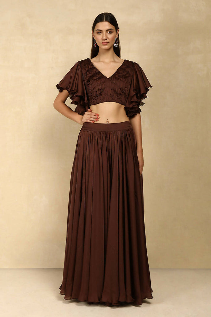 CHIFFON RUCHED BLOUSE WITH CHIFFON FLARED SKIRT