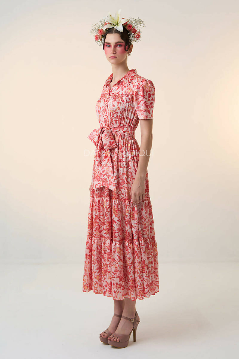 FLORAL MULTI LAYER MIDI DRESS