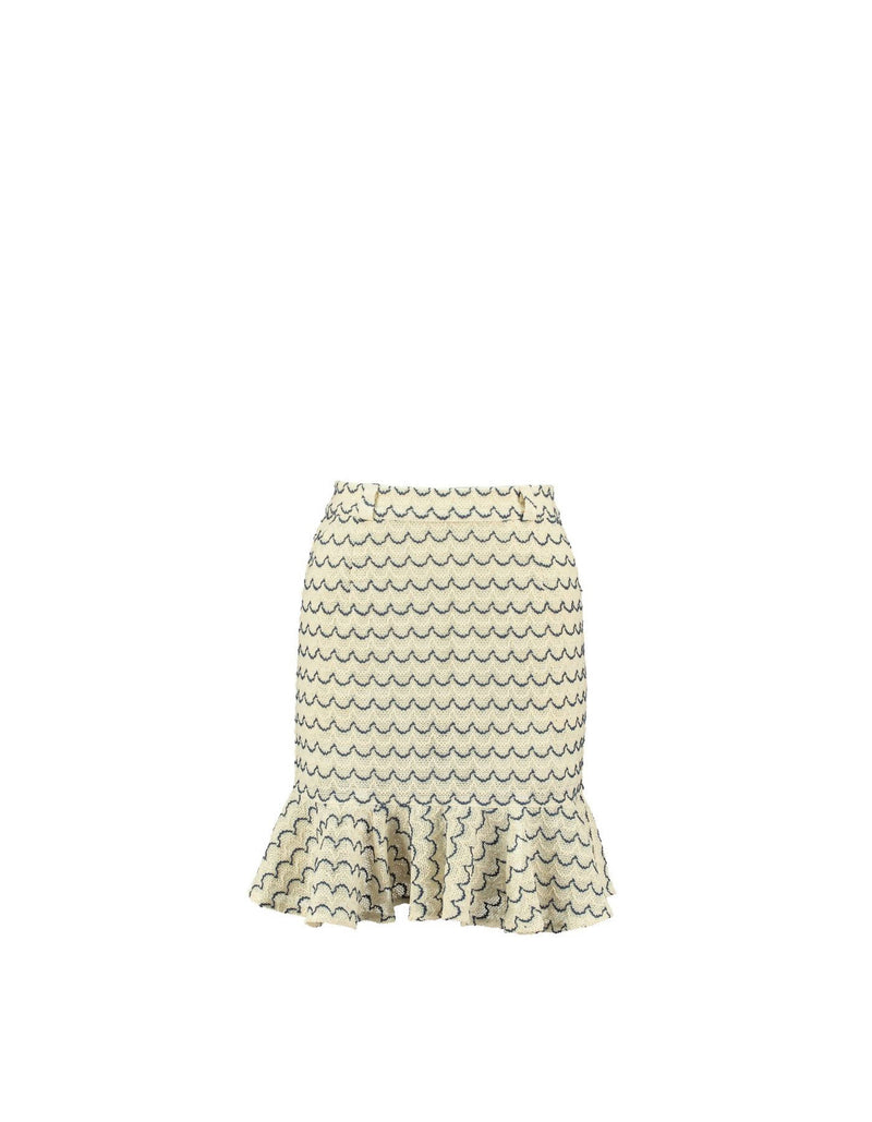 Cotton Knit High Waist Skirt with Ruffled Hem Marine