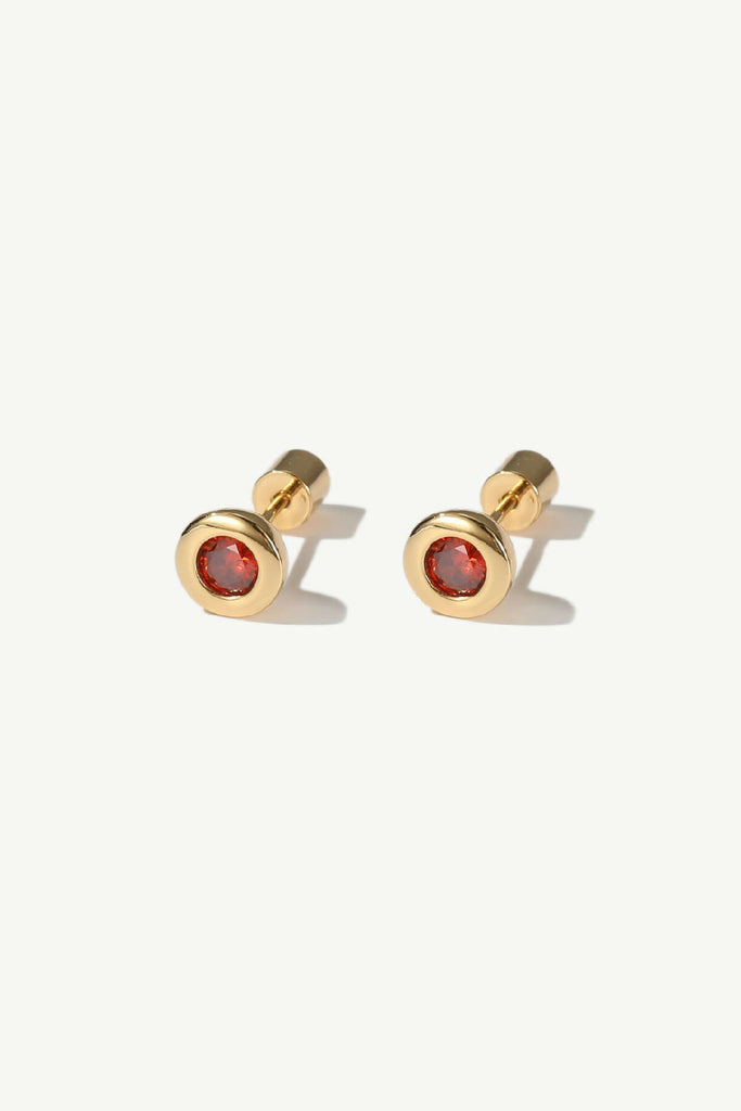 Aurora Gold Bezel Set Ruby Red Solitaire Stud Earrings