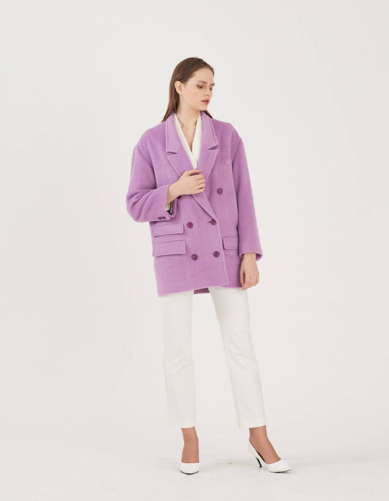 Suri-Alpaca Tailored Loose Fit Long Jacket - Lilac Breeze