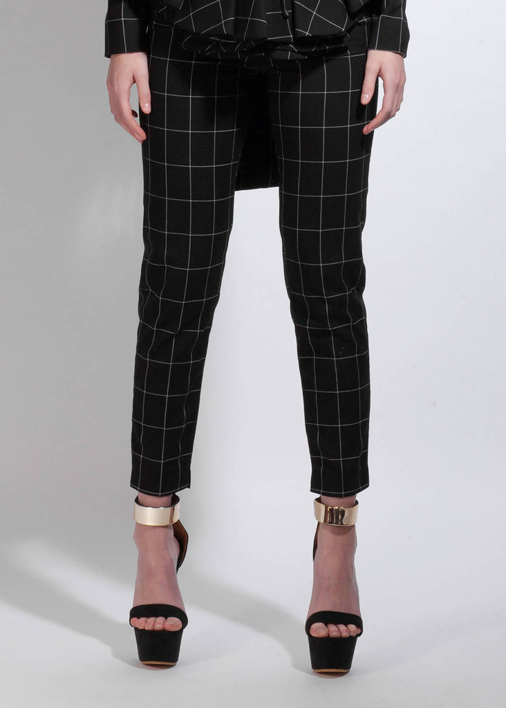 Black Plaid 100% Wool Ankle-length Pants