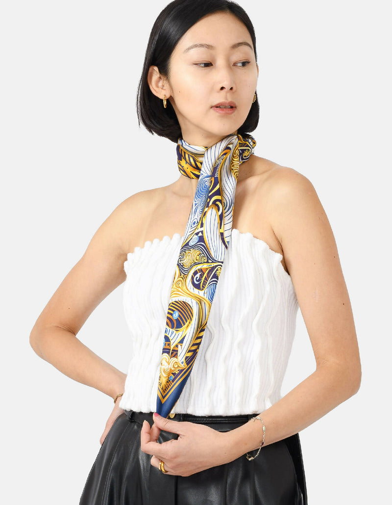 Blue-White-Gold-Porcelain-Silk-Twill-Scarf-Kargede-Designer-Scarf-Neck-Tie-Thin