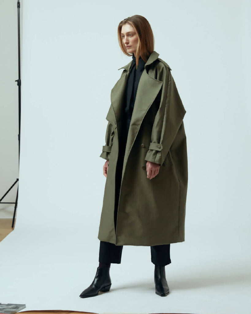 Julia Leifert organic cotton designer trench coat ethically made utility oversize