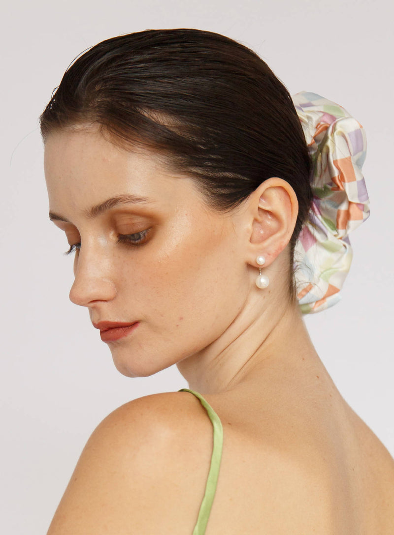 Luciana Oversized Silk Scrunchie - Checked