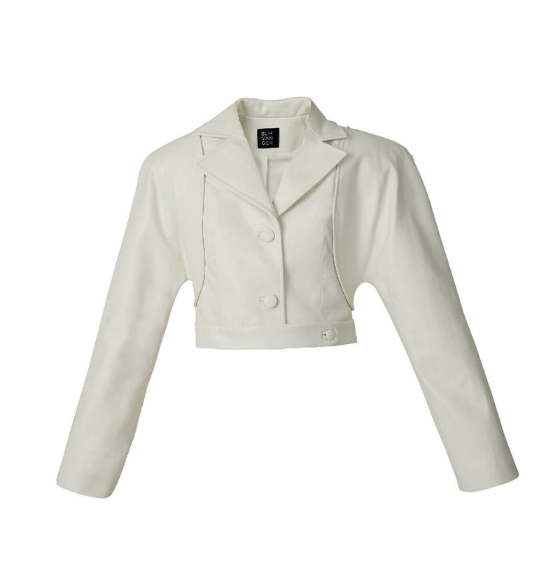 White faux leather cropped blazer