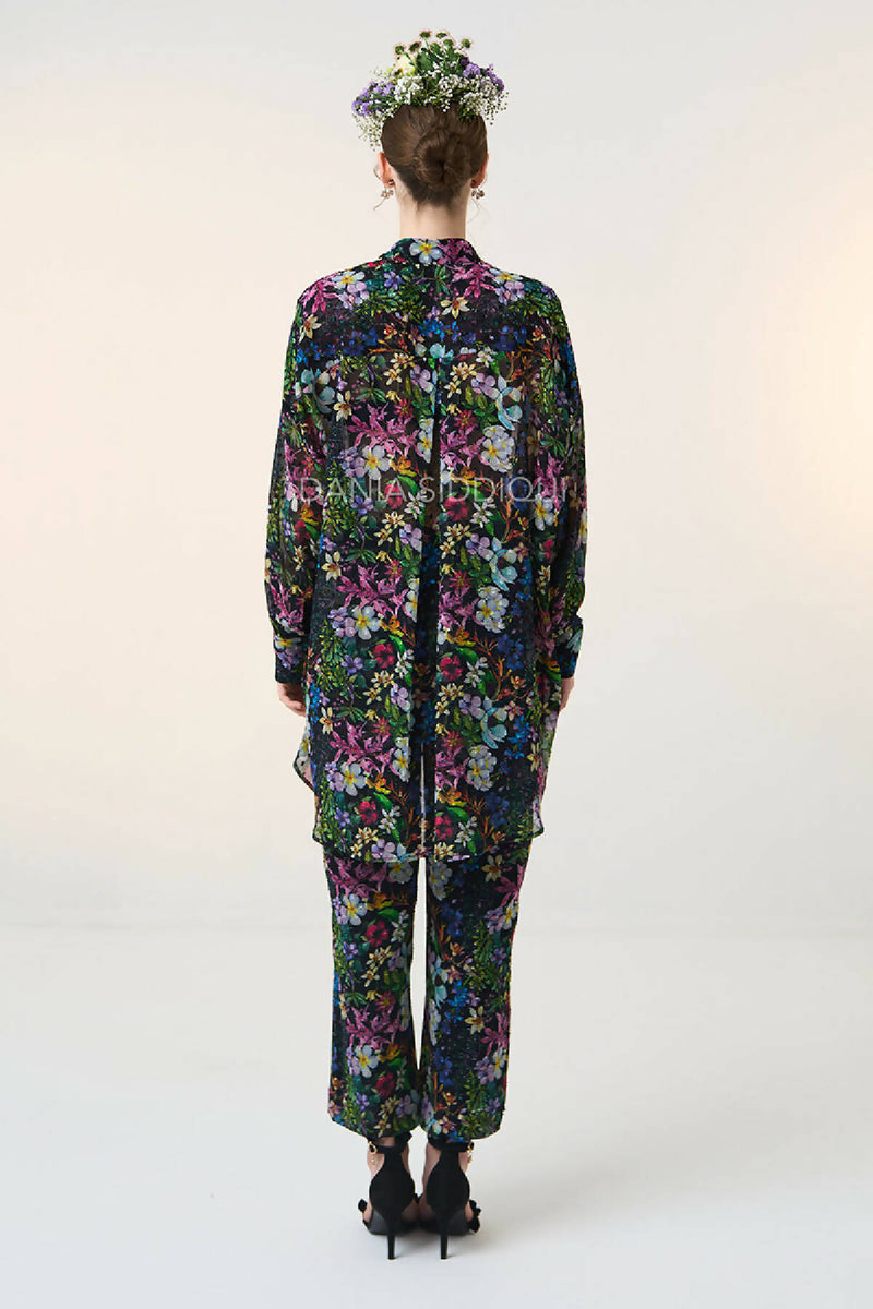 FLORAL DROP SHOULDER SHIRT & STRAIGHT PANTS