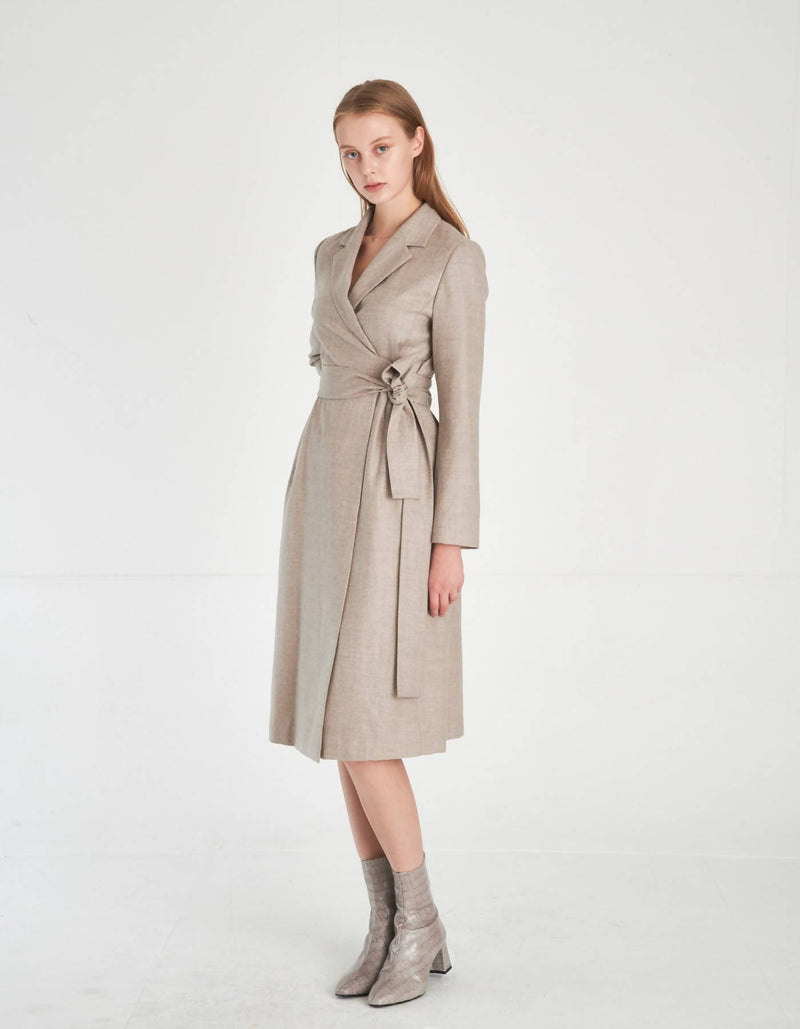 Notched Lapel Wool Dress