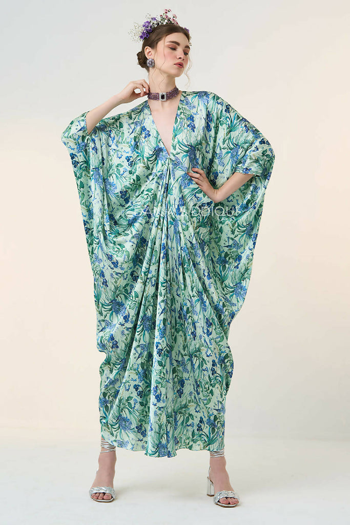 FLORAL BIRD DRAPE HEART KAFTAN