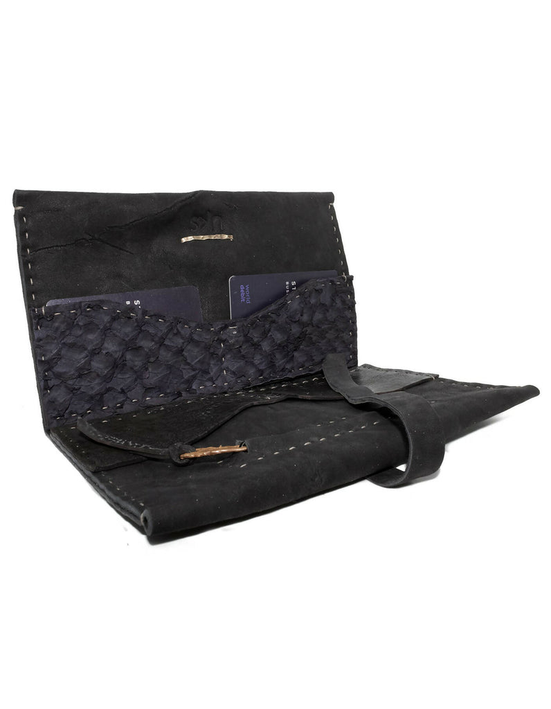 black horse culatta and fish leather long wallet