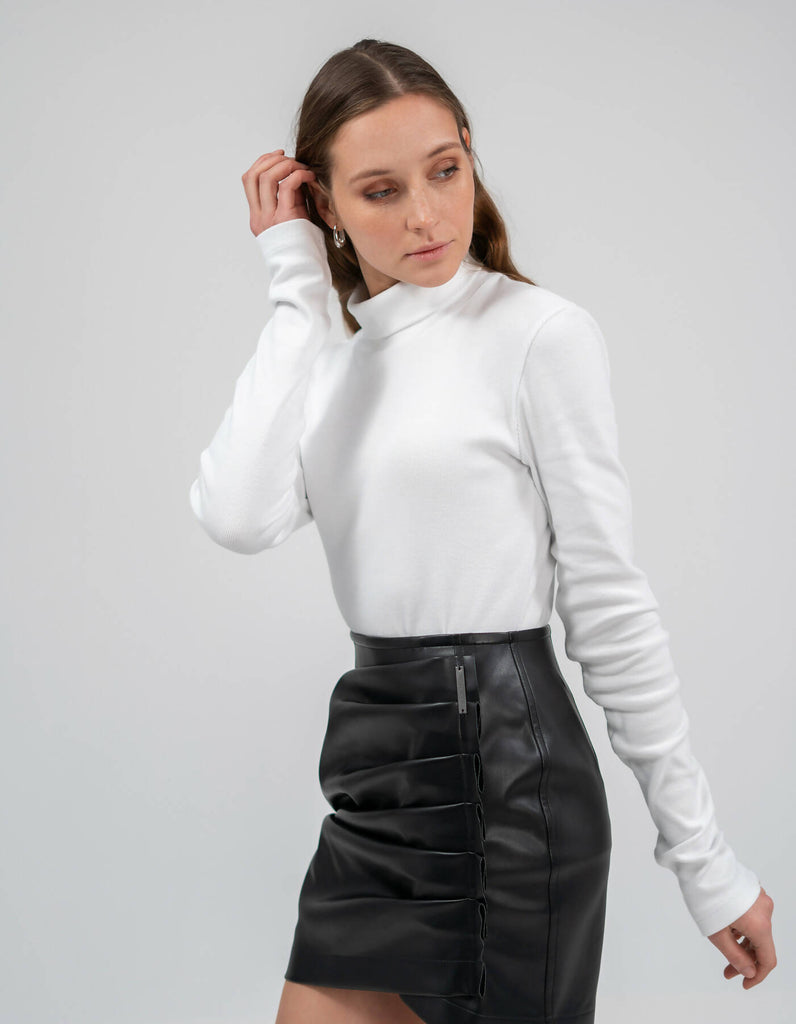 Skirt with draped faux leather