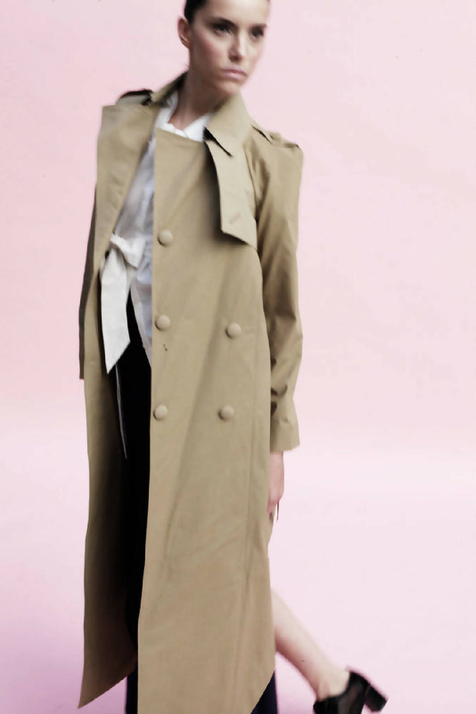 Origami Water Repellent Cotton Trench Coat / Khaki