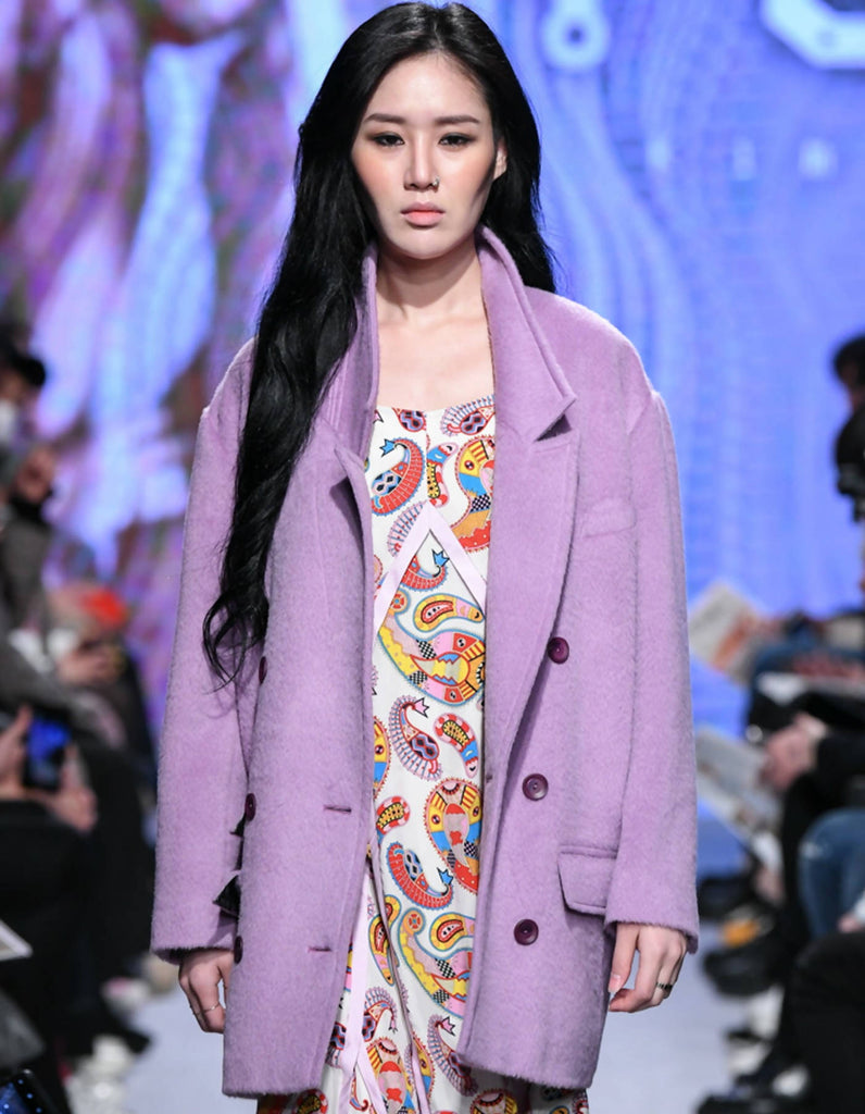 Suri-Alpaca Tailored Loose Fit Long Jacket - Lilac Breeze